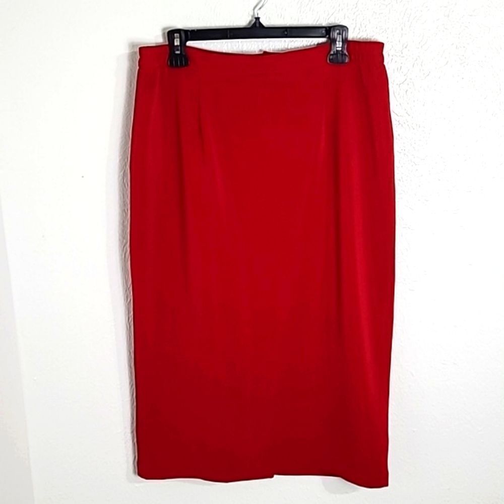 Chancelle Red Midi-Skirt, Straight, Slit in Back, Size 14